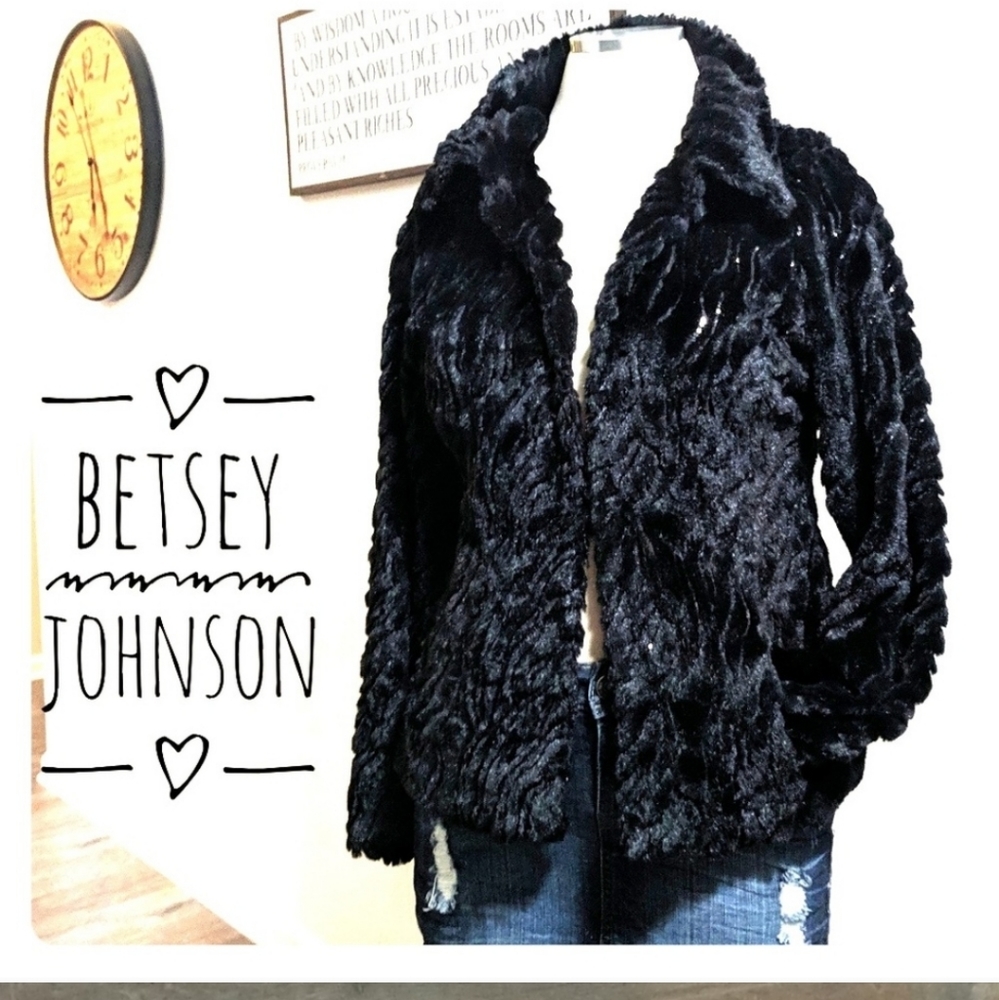 Betsey Johnson Black Fox sequin jacket size S